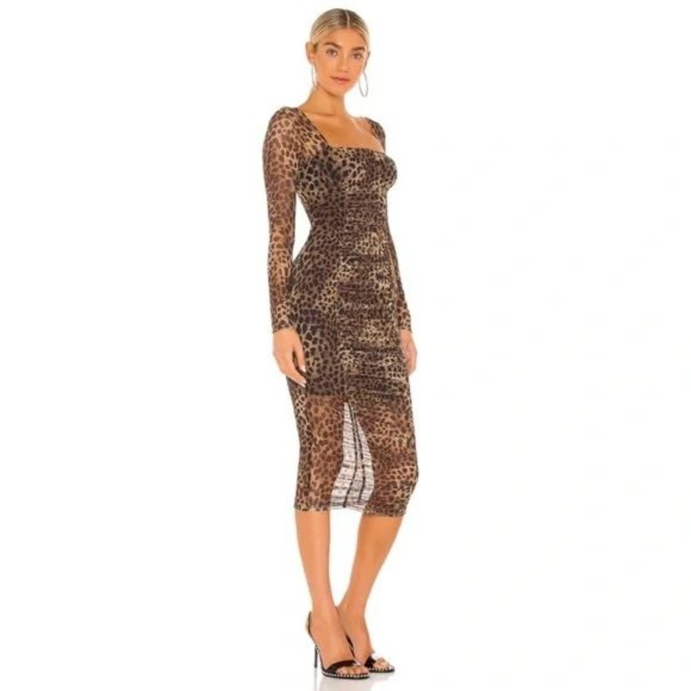 NWT Jonathan Simkhai Standard Kai Ruched Midi Leopard Cheetah Dress Small - Picture 2 of 12